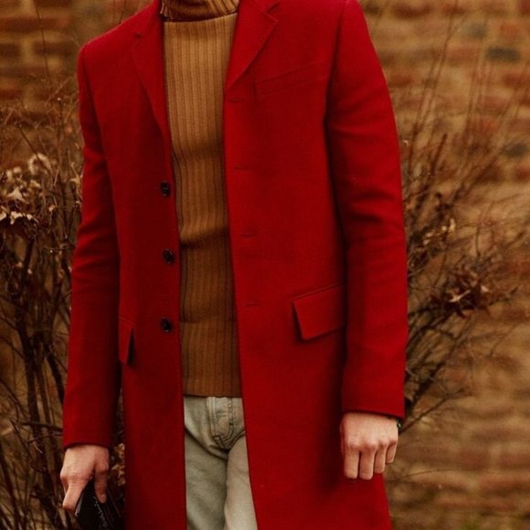 Men red winter trench coat winter long coat winter outwear long coat for men Gif - Picture 1 of 1